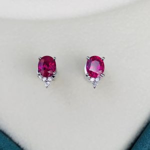 18k金鑽石紅寶石耳環