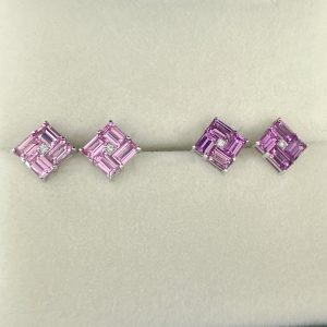 18k金粉紅色藍寶耳環