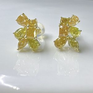 天然黃色鑽石耳環