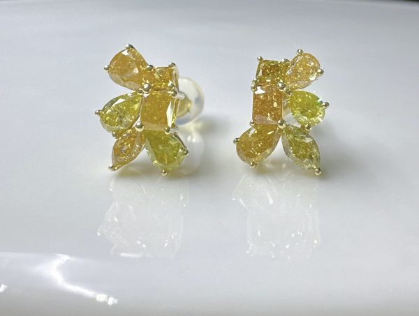 天然黃色鑽石耳環