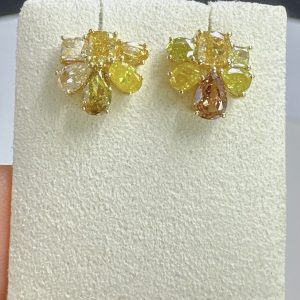 天然黃色鑽石耳環