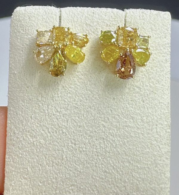 天然黃色鑽石耳環