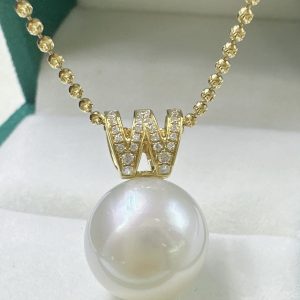 18k金天然鑽石南洋珍珠吊墜