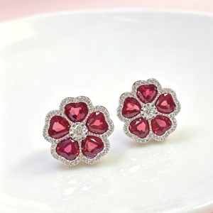 18k金天然鑽石紅寶石耳環