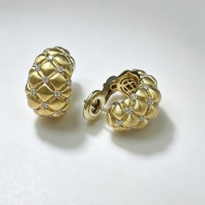 18k金天然鑽石拉絲耳環