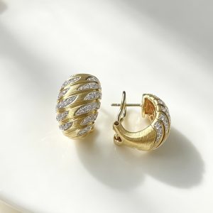 18k金天然鑽石拉絲耳環